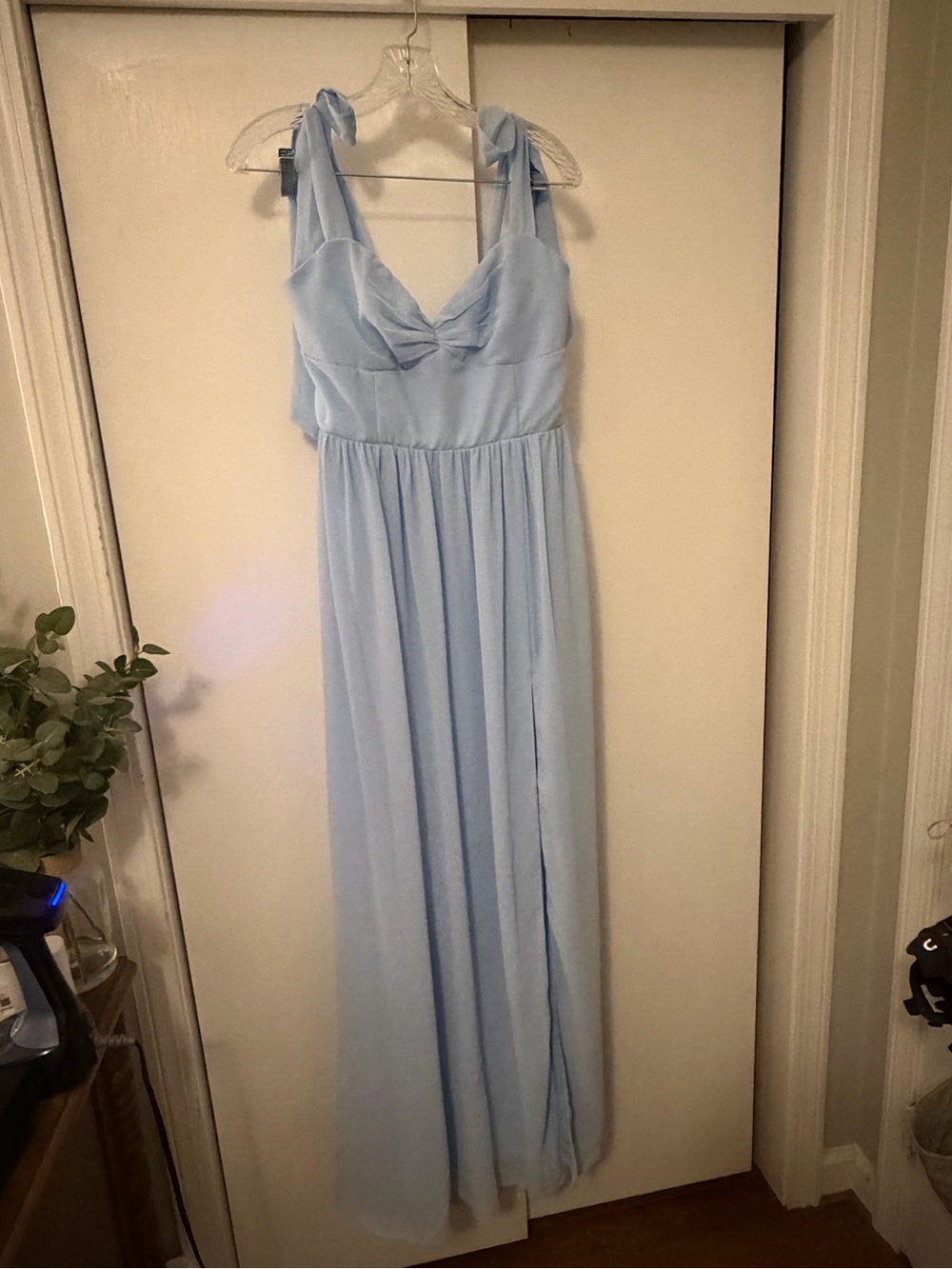 Lulu's Light Blue Chiffon Tie-Shoulder Maxi Dress